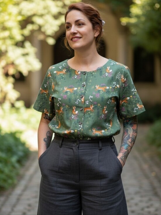 Modcloth Tops - ModCloth Princess Highway Fox Print Cottagecore Button Front Blouse Size 10